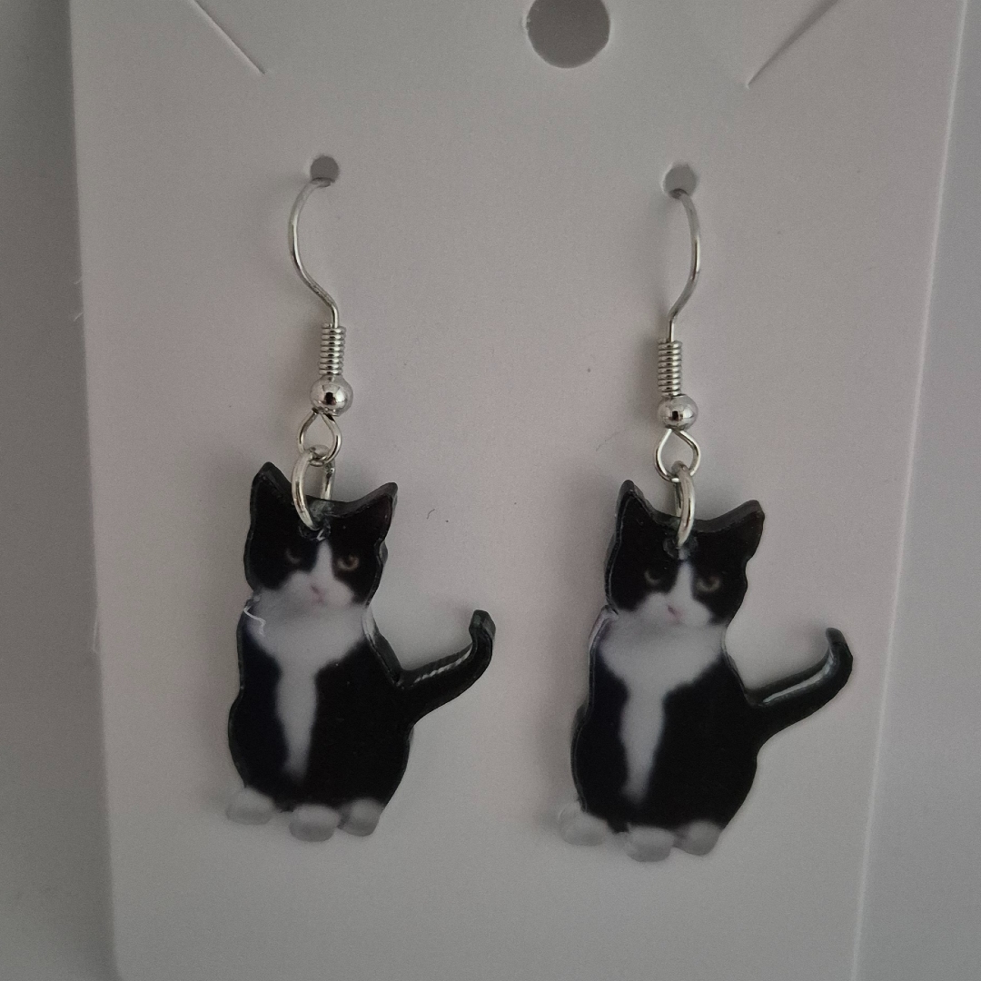 Ohrringe - Katze Schwarz/Weiß -