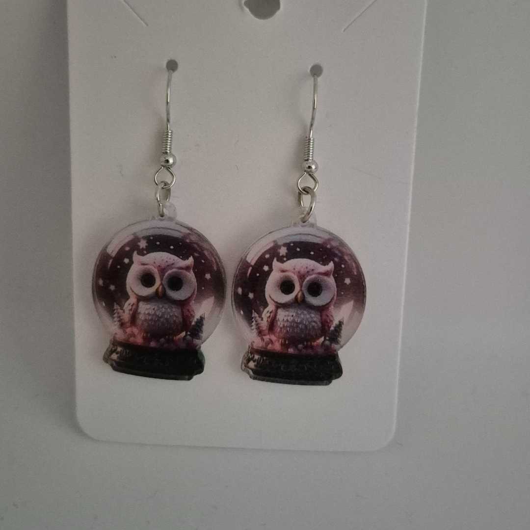 Ohrringe - Eule in Schneekugel -