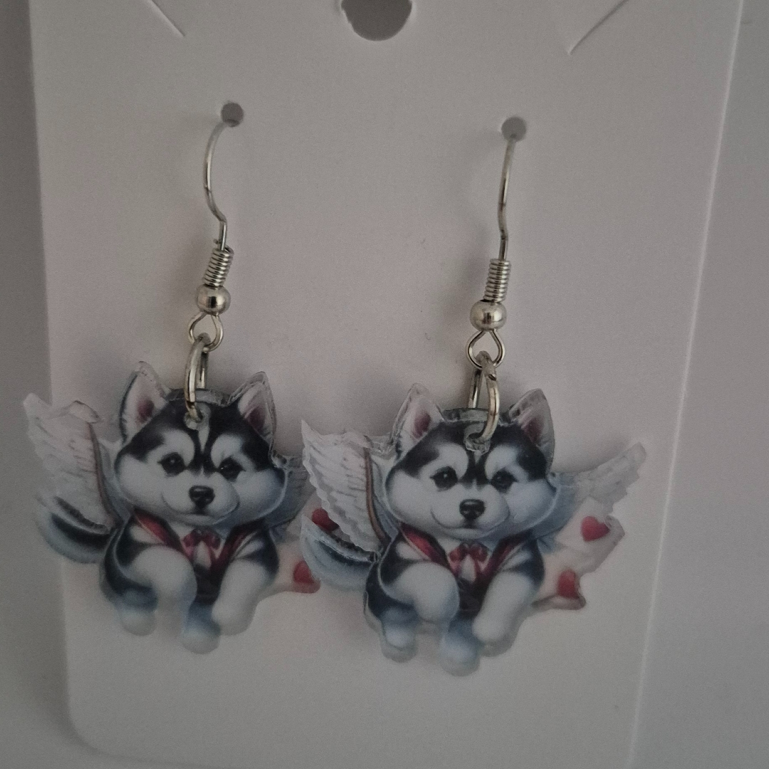 Ohrringe - Husky mit Flügel -