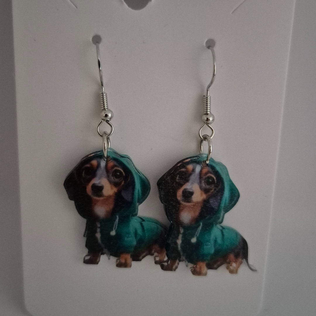 Ohrringe - Hund mit Hoodie - Grün -