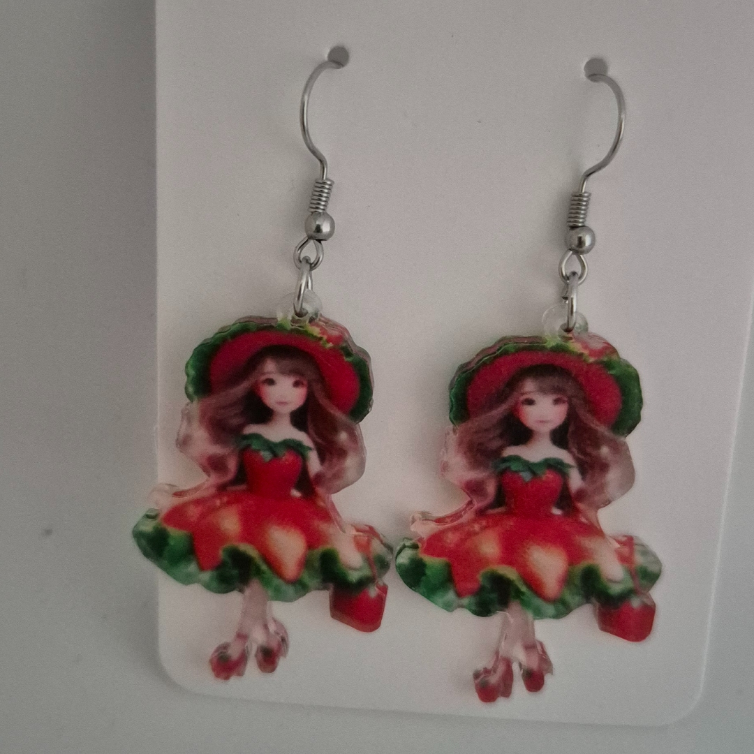 Ohrringe - Puppe mit Kleid und Hut -