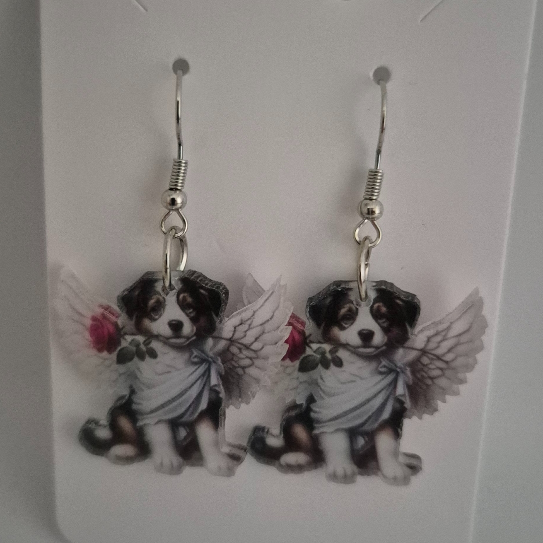 Ohrringe - Hund mit Rose -