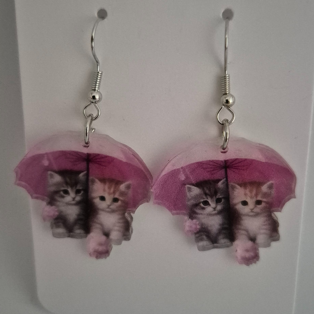 Ohrringe - Katzen mit Schirm -