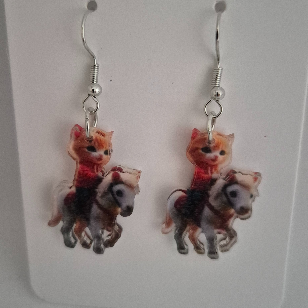 Ohrringe - Katze auf Pferd -