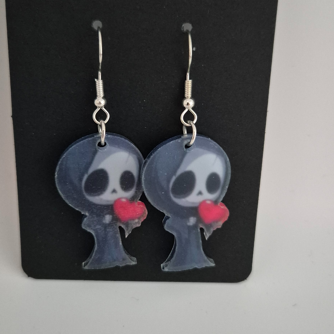 Ohrringe - Totenkopf mit Herz -