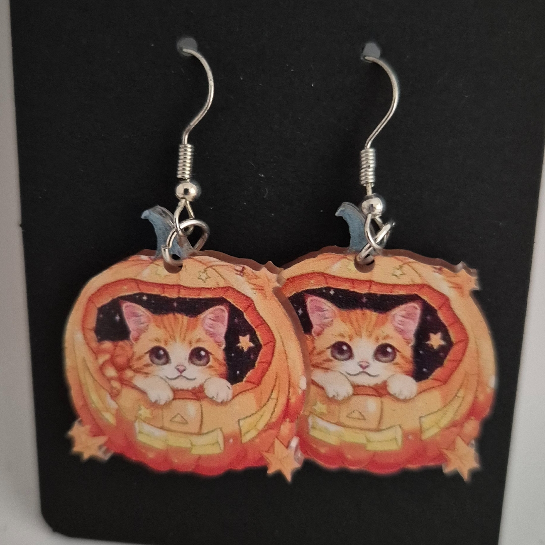 Ohrringe - Katze in Kürbis -