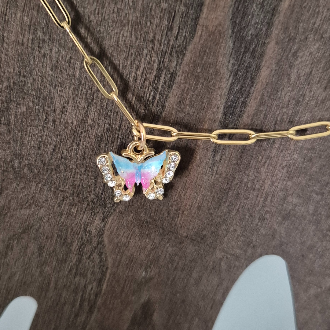 Armband mit Schmetterling -Blau- Rosa