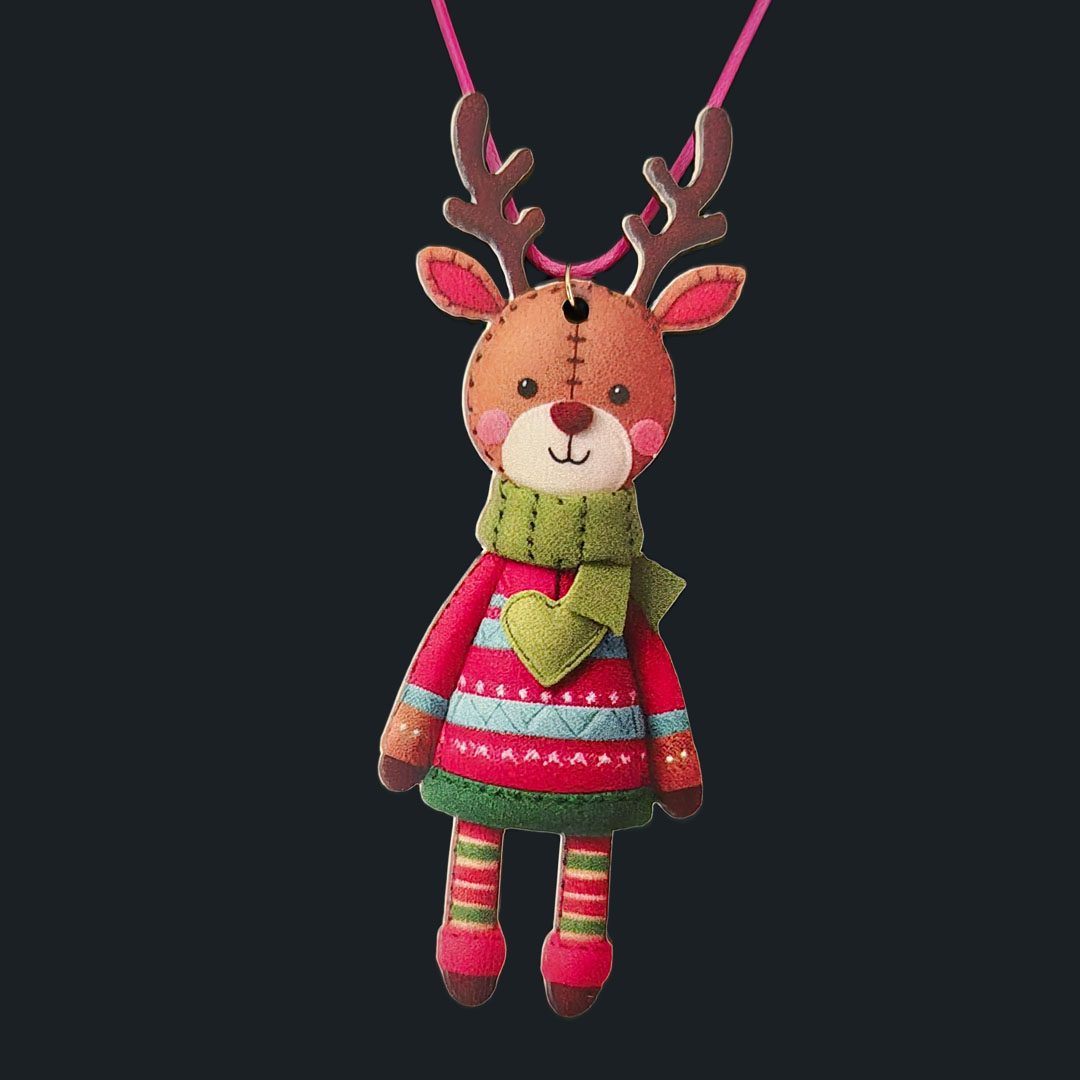 Rentier - Grünes Herz - aus Holz