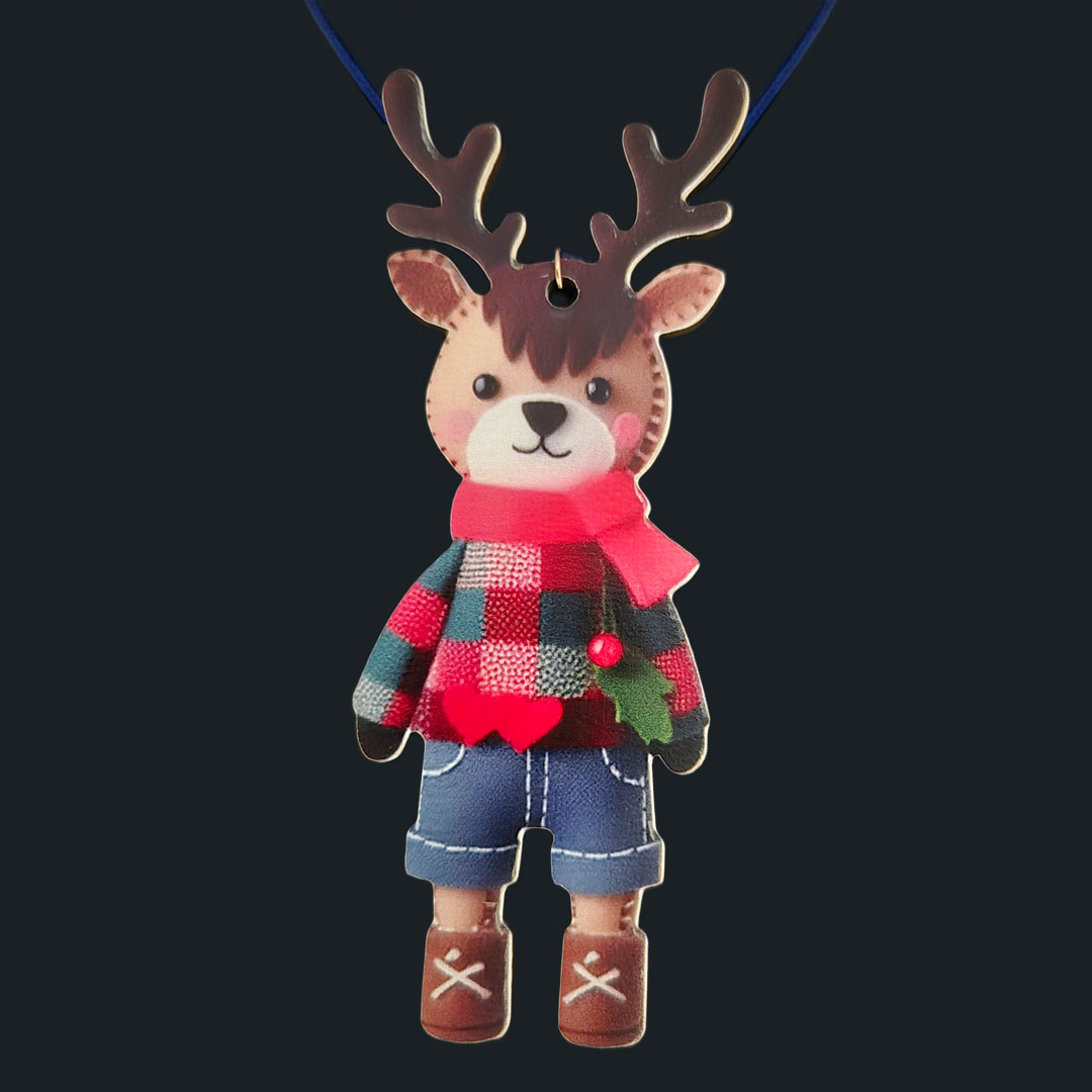Rentier - Karierter Pullover mit Herz - aus Holz
