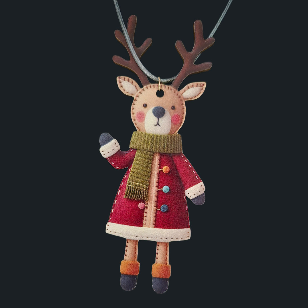 Rentier - Roter Mantel - Bunte Bommel - aus Holz