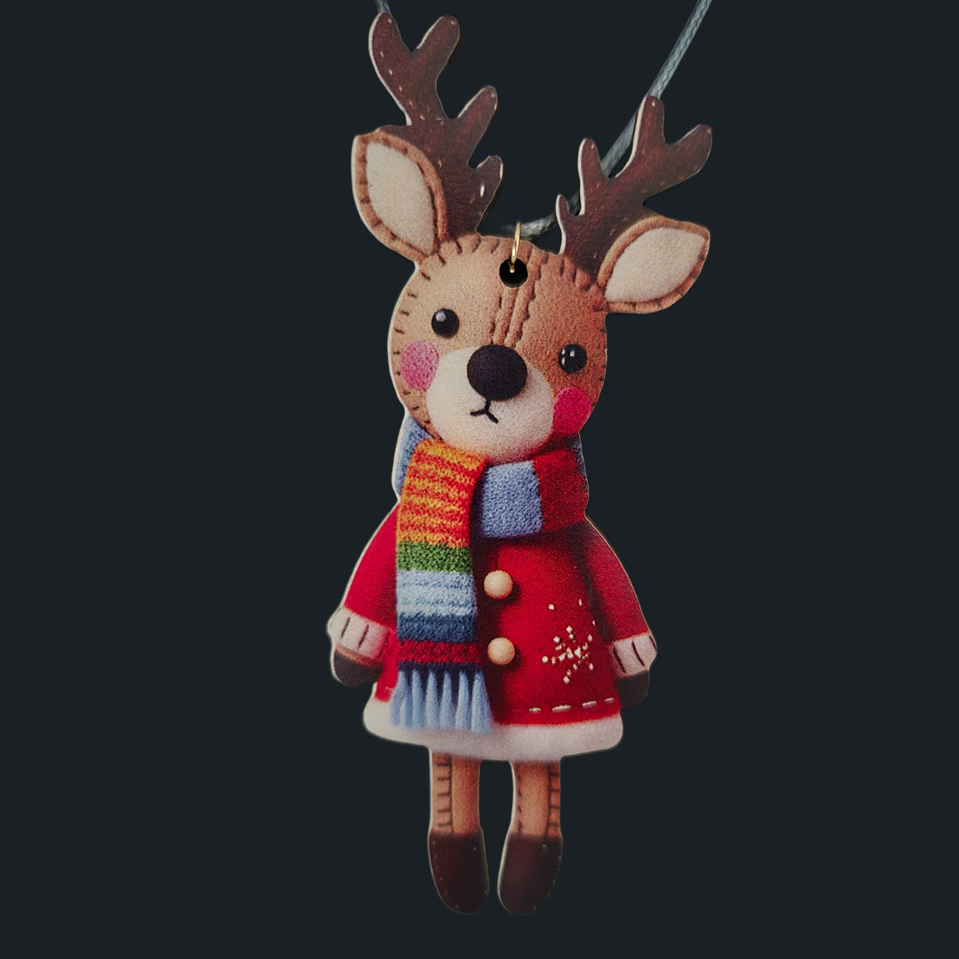 Rentier - Roter  Mantel - Bunter Schal - aus Holz