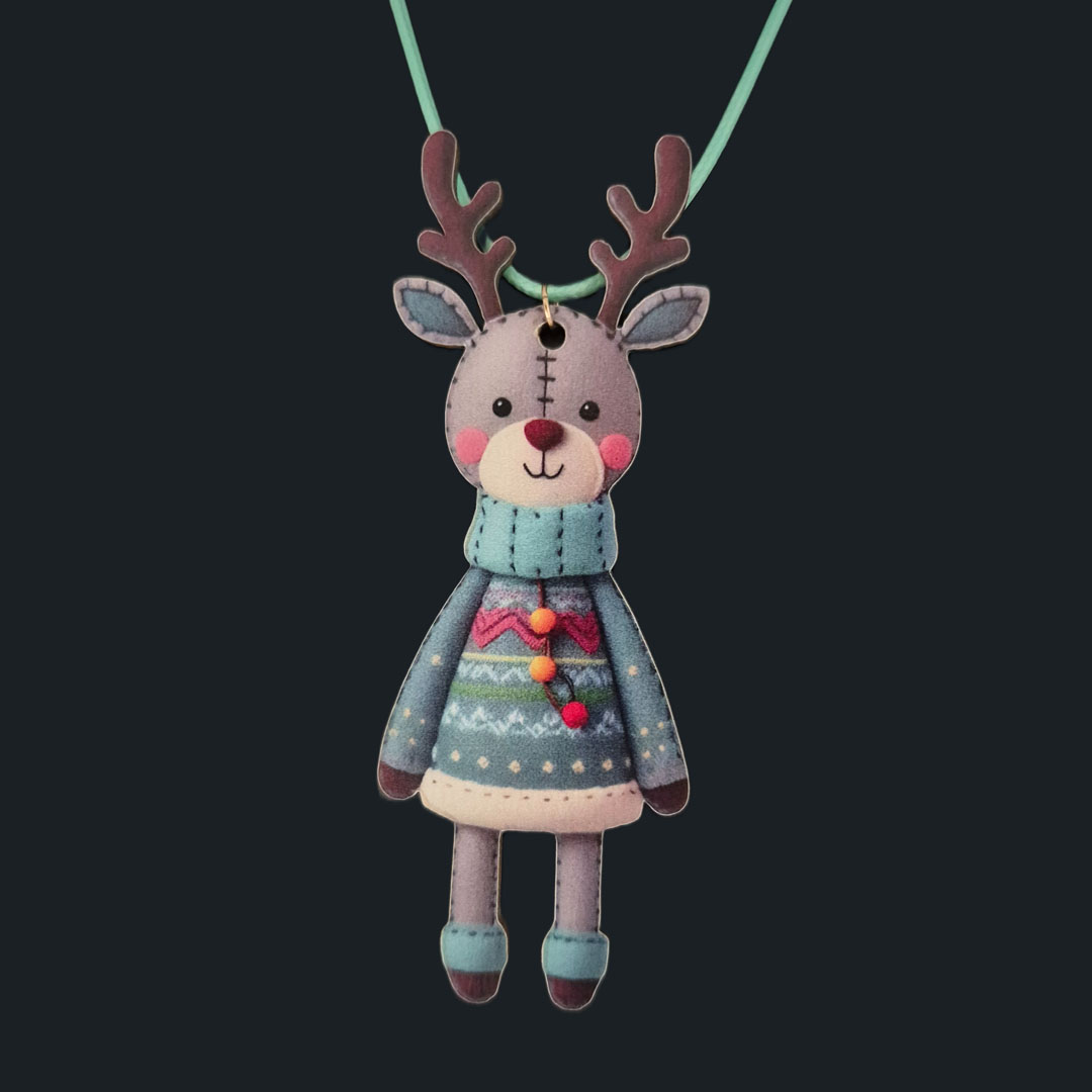 Rentier - Blauer Schal - Blauer Pullover - aus Holz