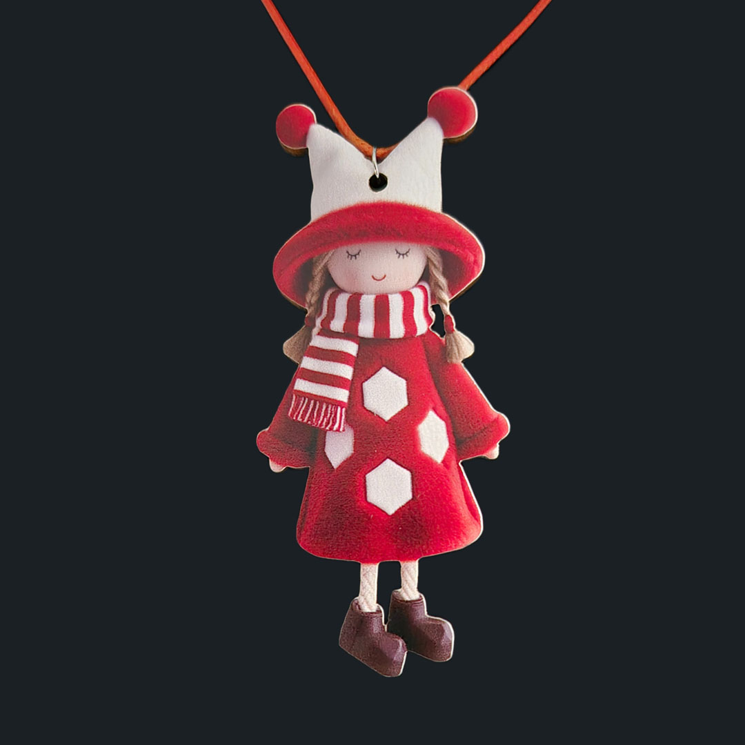 Puppe - Rotes Kleid - mit Sechsecke - Holz