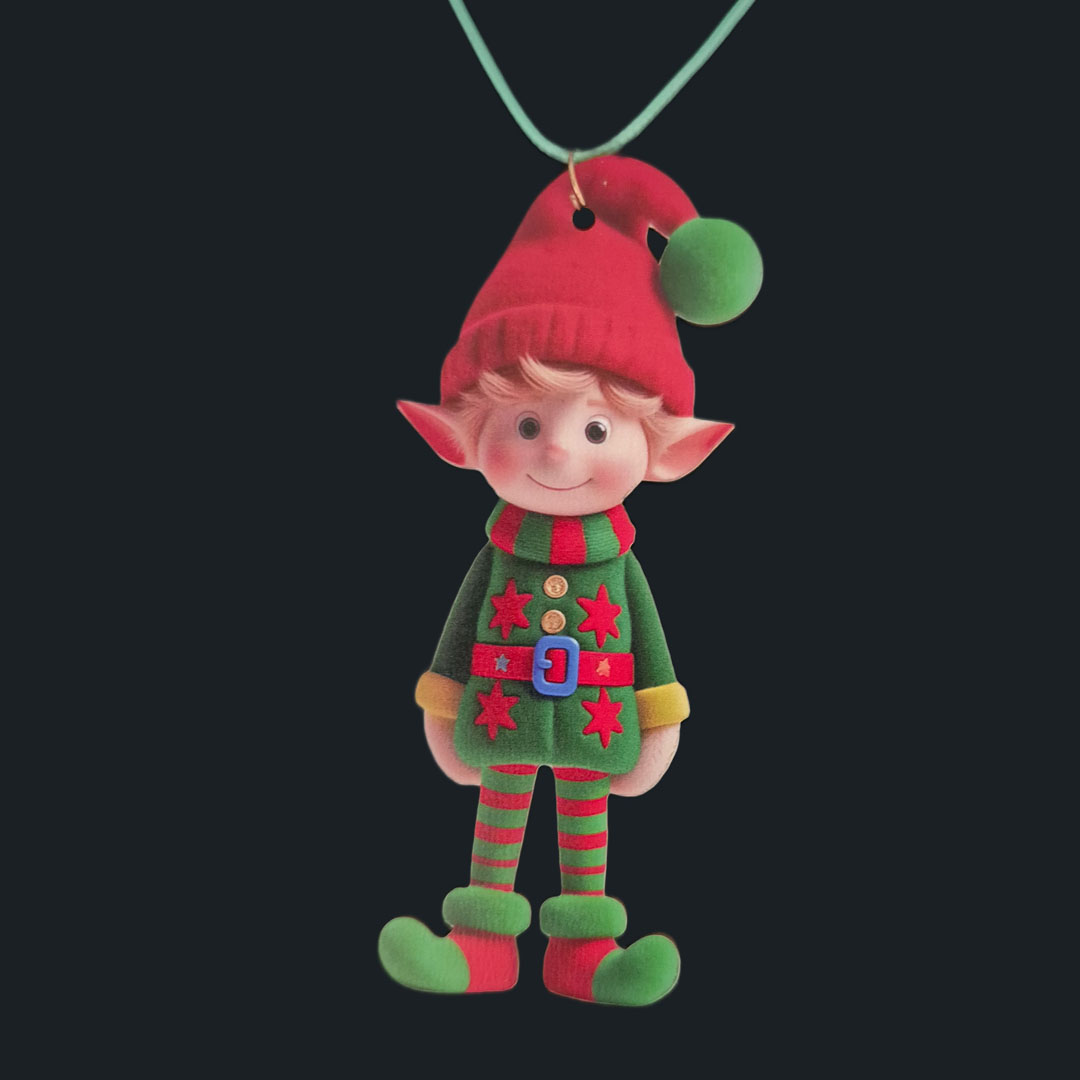 Elf - Grüner Pullover mit Roten Sternen - Holz