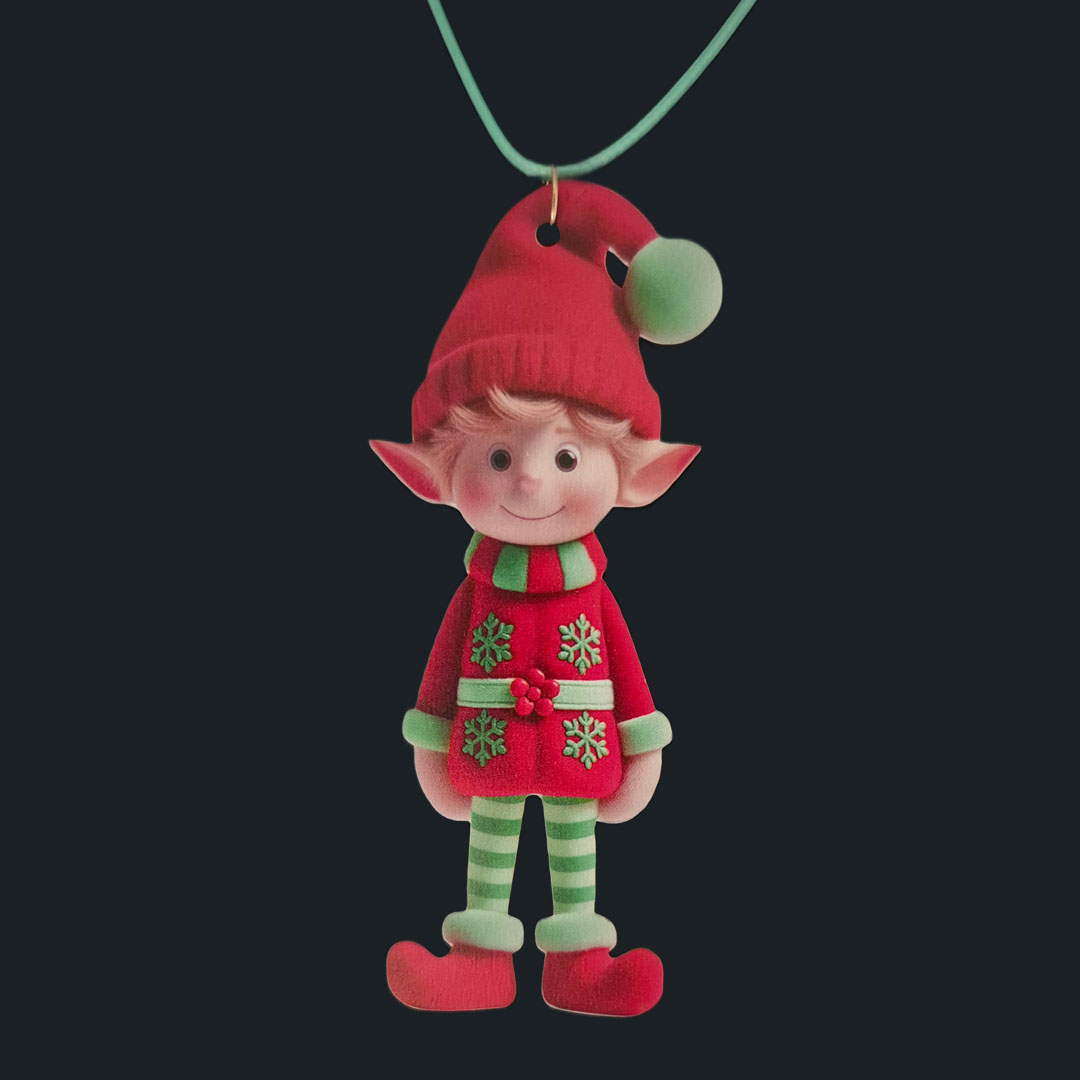 Elf - Roter Pullover mit Grünen Schneeflocken  - Holz