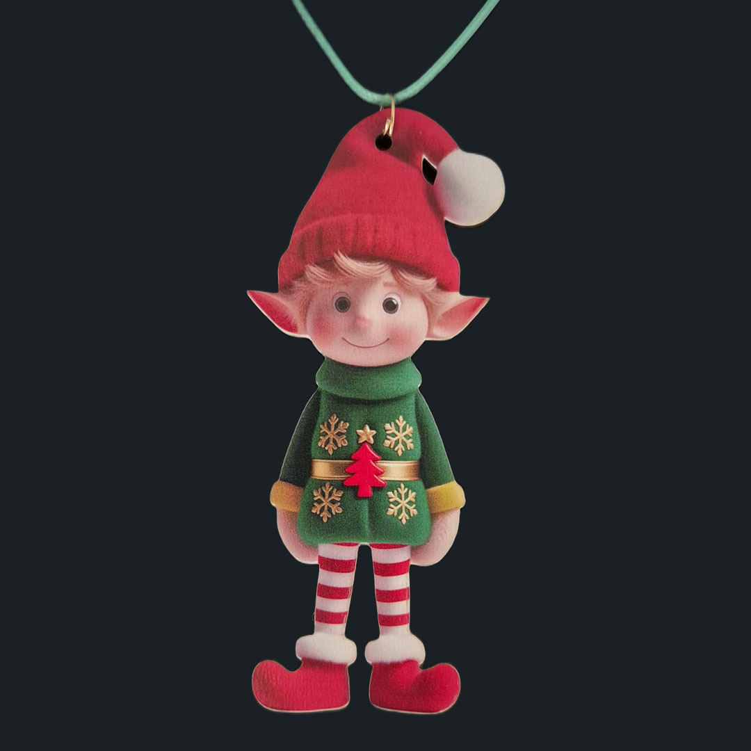 Elf - Grüner Pullover mit Goldenen Schneeflocken - Holz