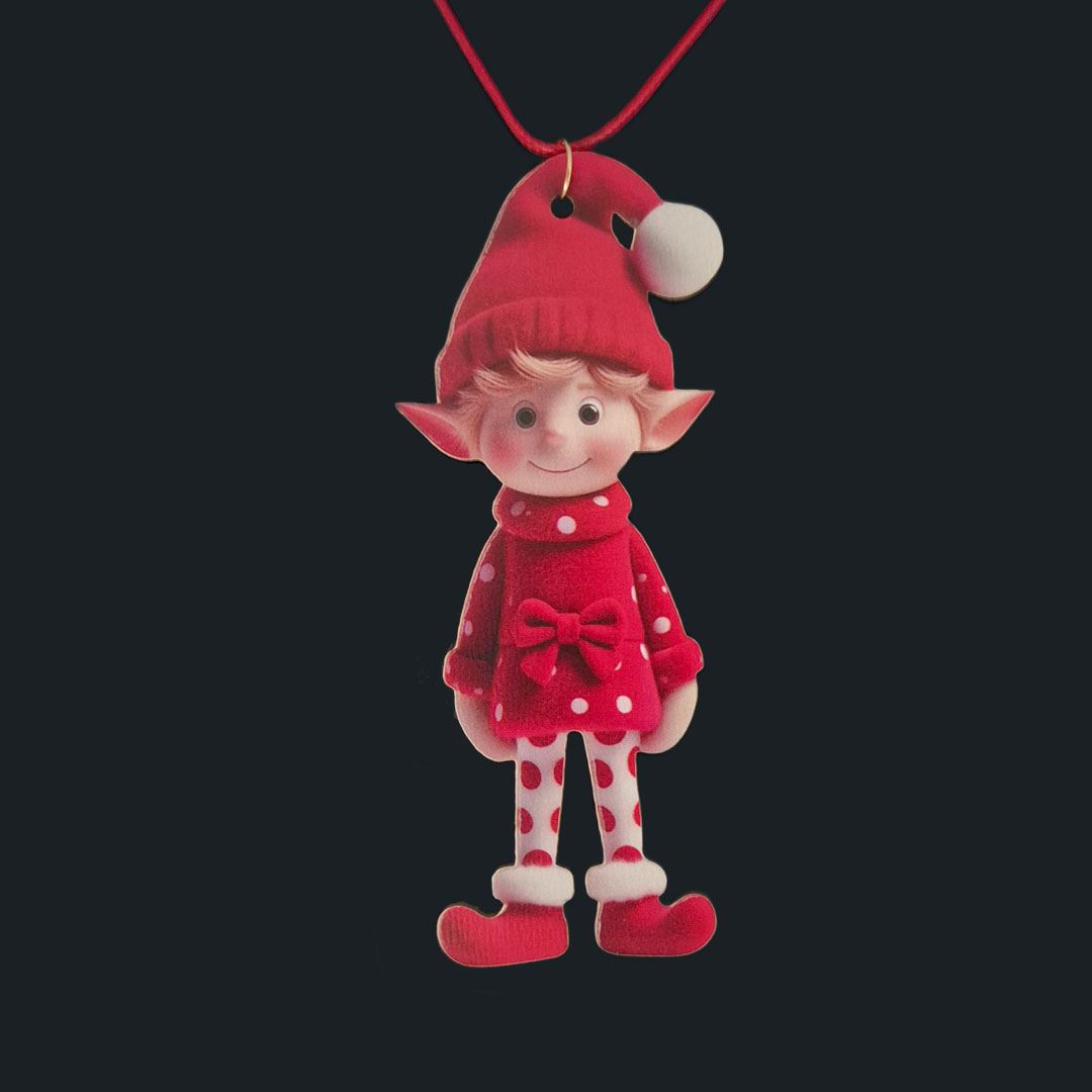 Elf - Roter Pullover mit Schleife - Holz