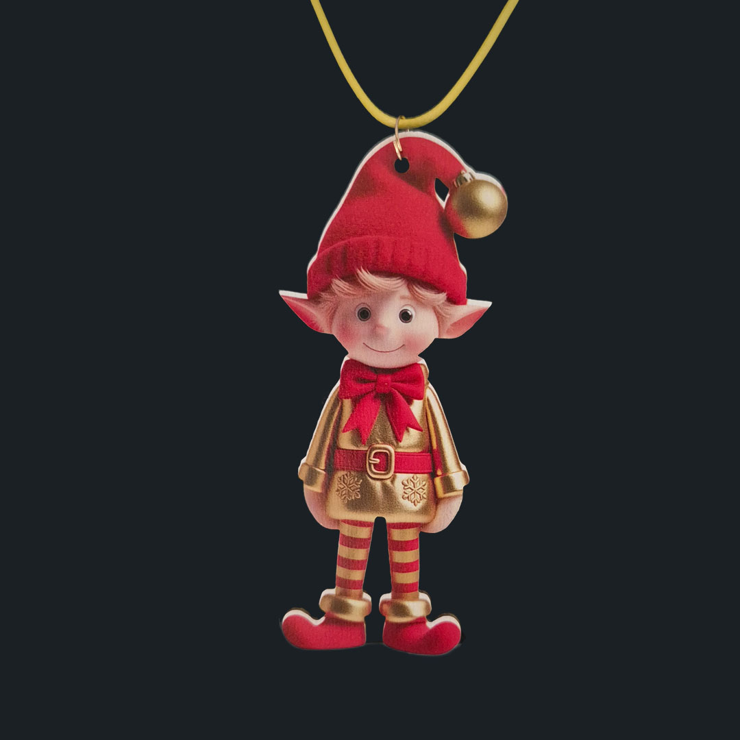 Elf - Goldener Pullover mit Goldenen Schneeflocken - Holz 