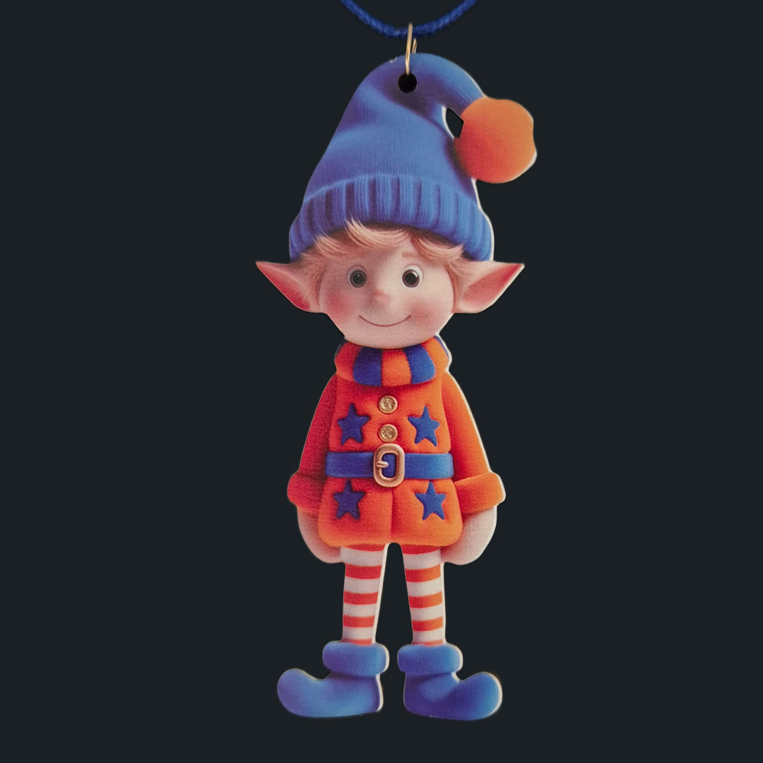 Elf - Orangen Pullover mit Blauen Sternen - Holz