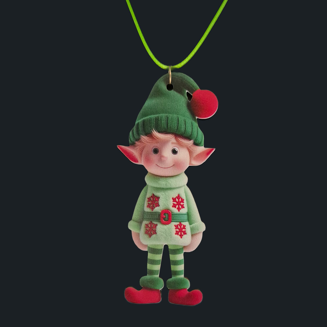 Elf - Grüner Pullover mit Roten Schneeflocken - Holz