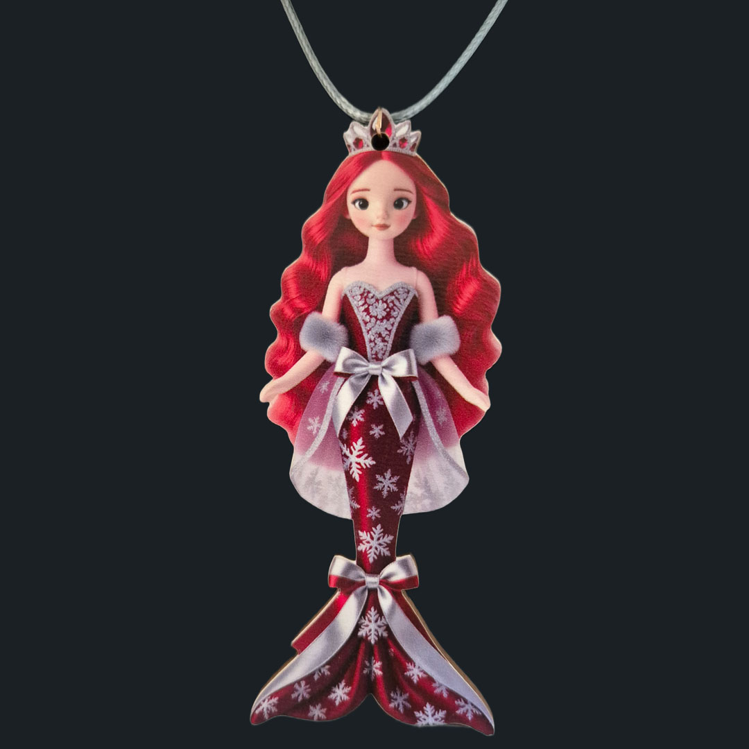 Große Meerjungfrau - Weinrotes Kleid - Holz