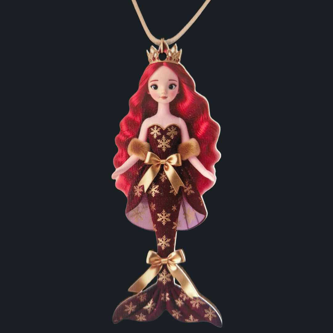 Große Meerjungfrau - Dunkelrotes Kleid - Holz