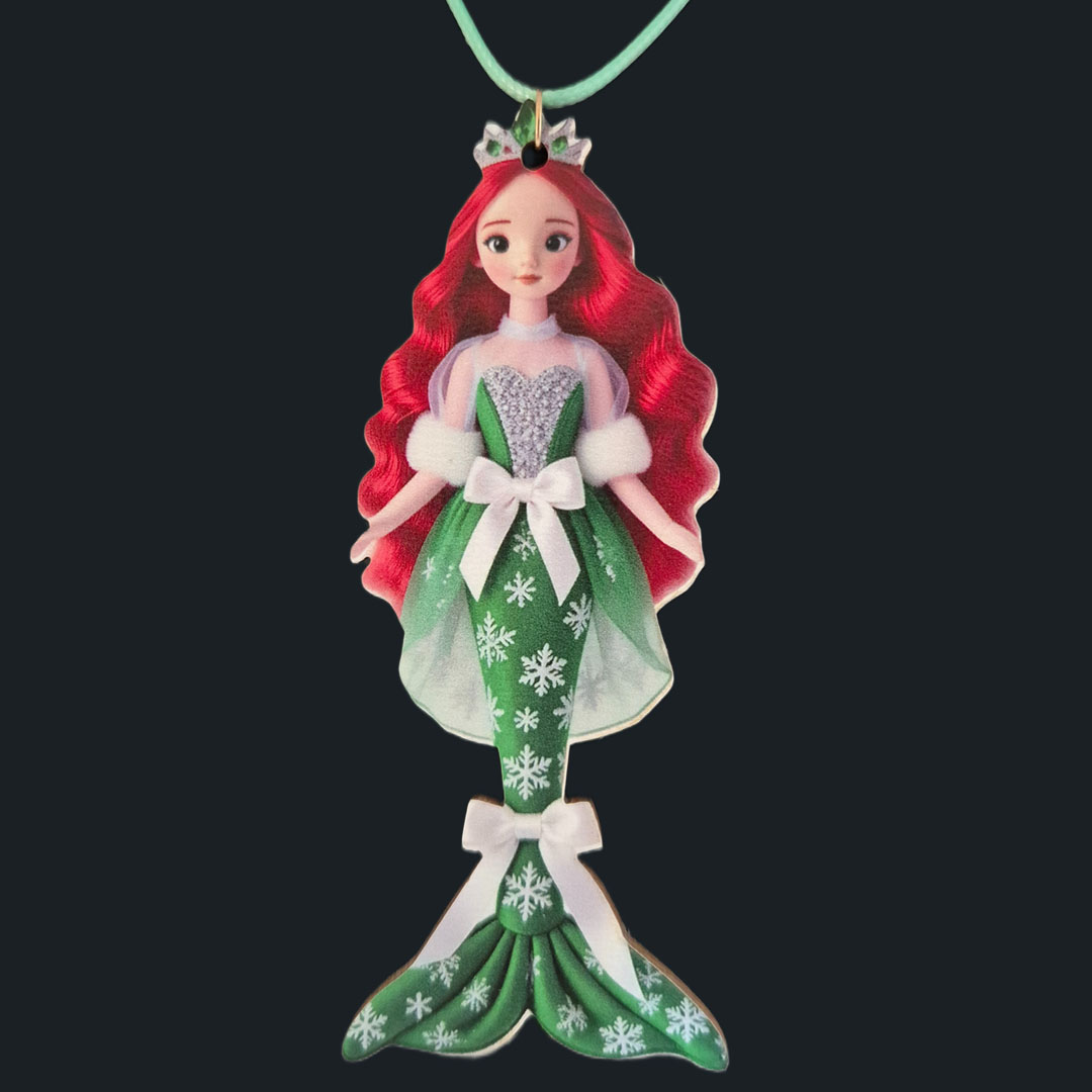 Große Meerjungfrau - Hellgrünes Kleid - Holz