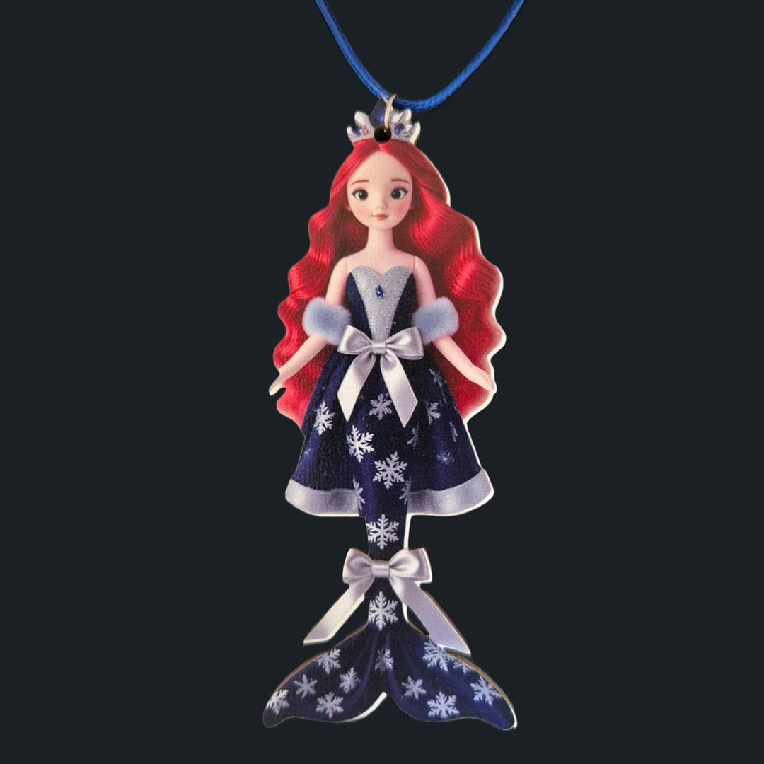 Große Meerjungfrau - Dunkelblaues Kleid - Holz