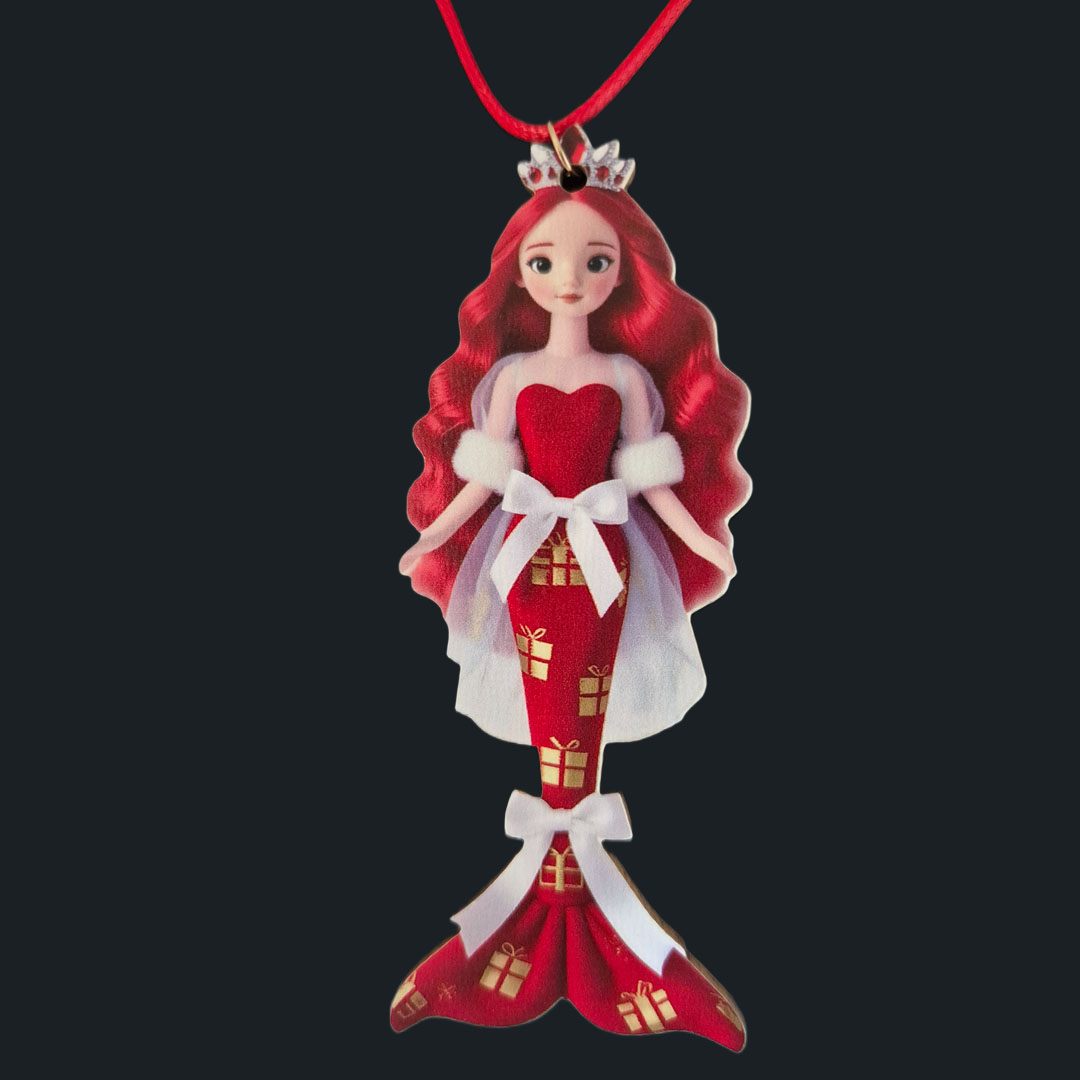 Große Meerjungfrau - Rotes Kleid - Holz