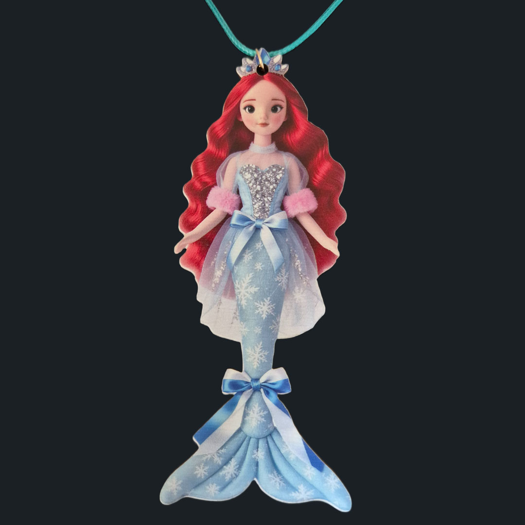 Große Meerjungfrau - Hellblaues Kleid - Holz