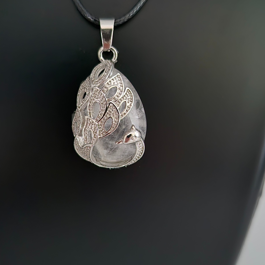 Pfau - Anhänger mit Stein in Weiß