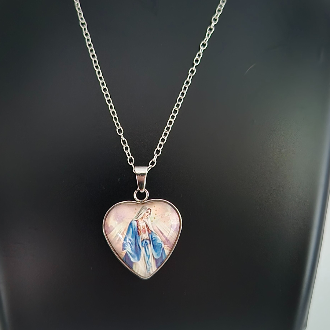 Herz - Anhänger - Madonna - Glas - Rosa