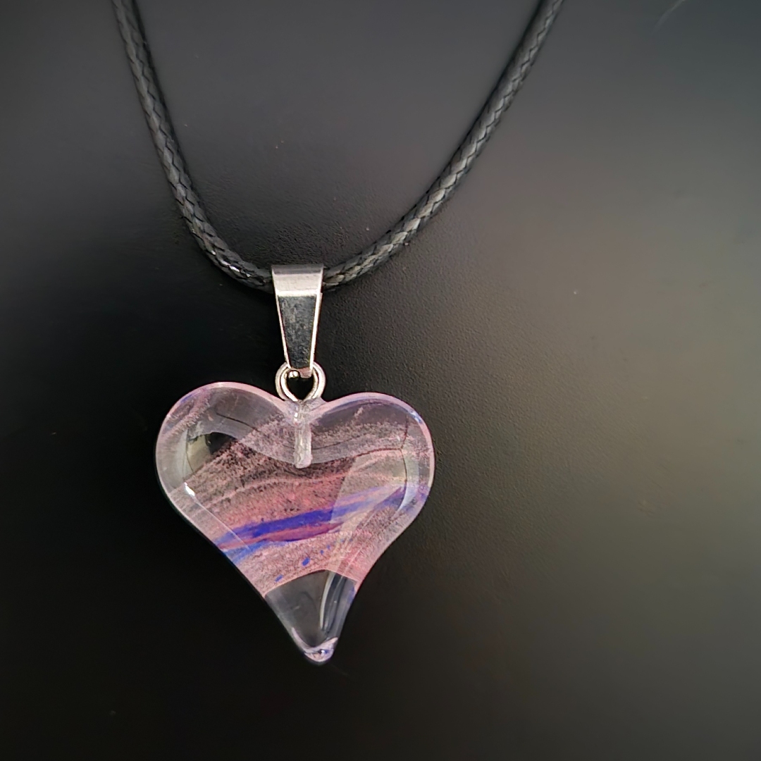 Geschwungenes Glas - Herz - Blau - Rosa