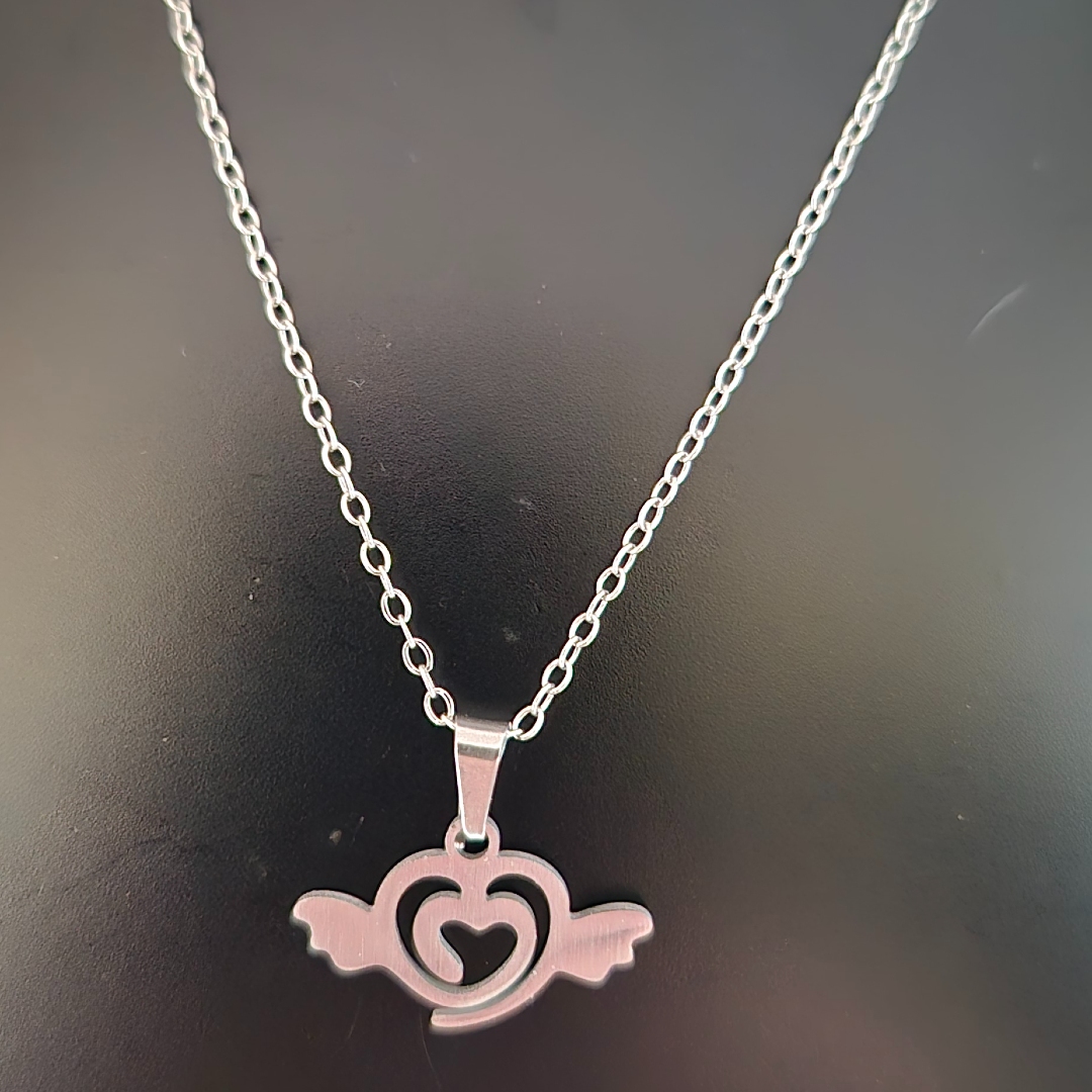 Edelstahlkette - Herz mit Flügel