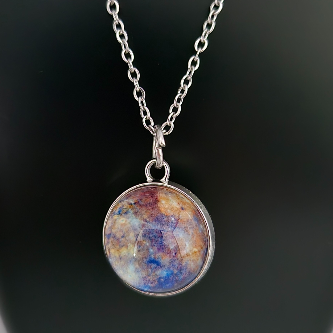 Edelstahlkette mit Weltall - Gelb - Blau - Glas