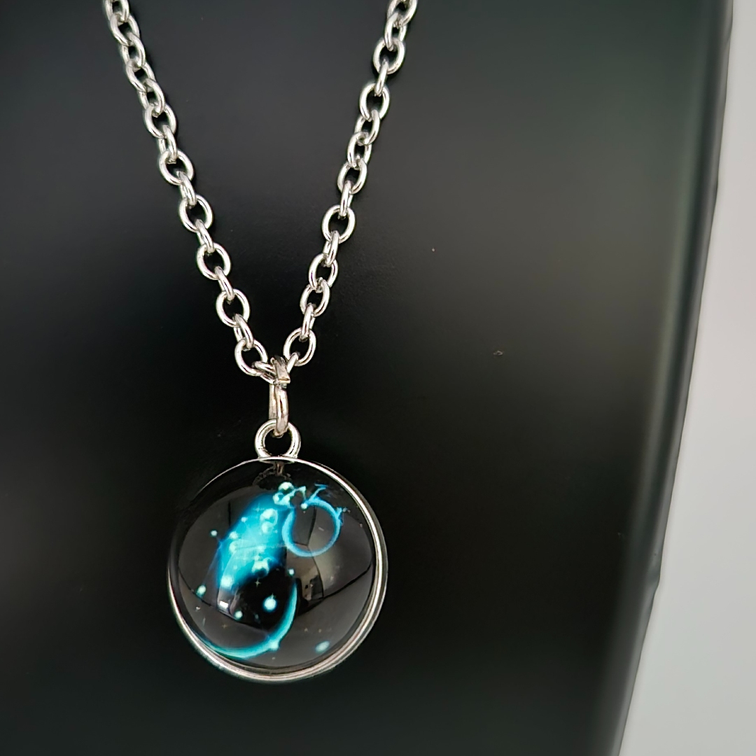 Edelstahlkette Weltall - Mond - Nebel -Blau -Glas