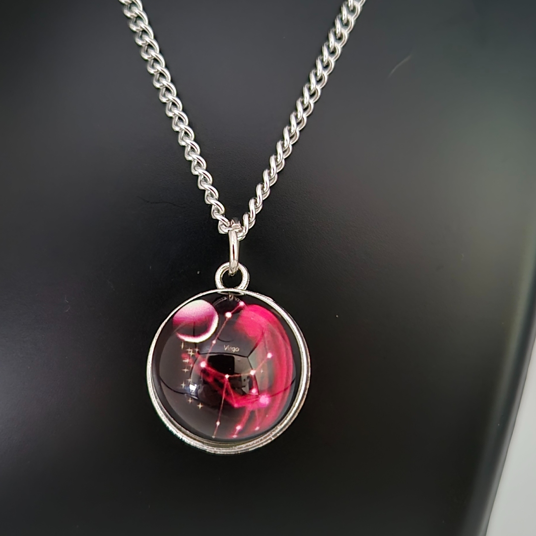 Edelstahlkette Weltall - Mond - Nebel - Rot -Glas