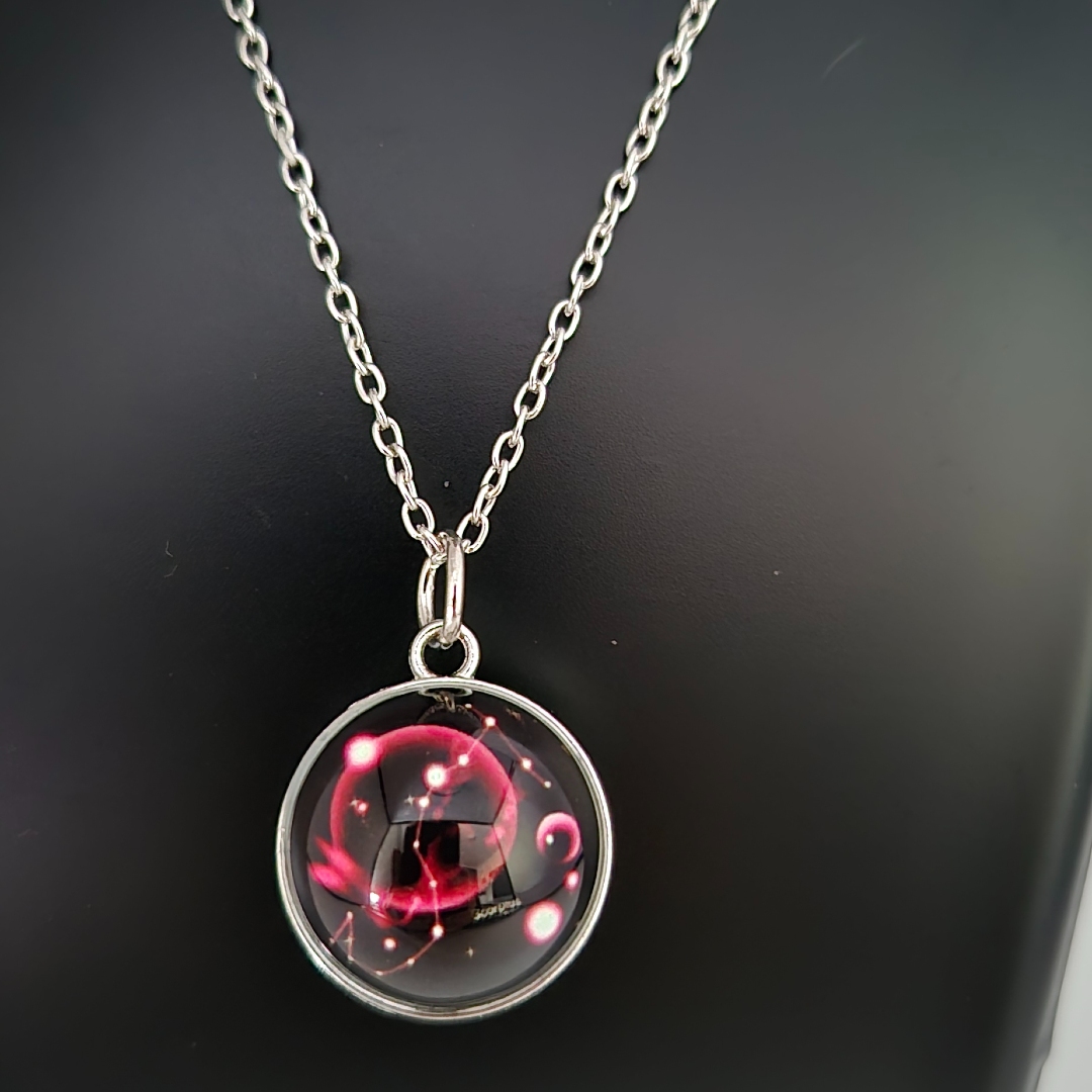Edelstahlkette Weltall - Großer Kreis - Rot  -Glas
