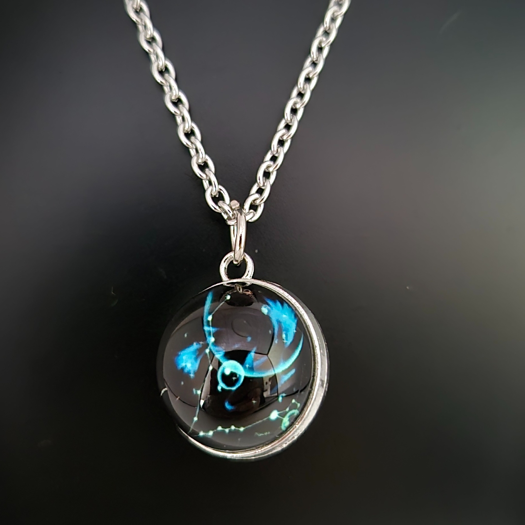 Edelstahlkette Weltall - Kleiner Kreis - Blau  -Glas