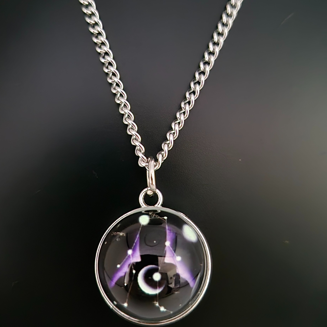 Edelstahlkette Weltall - Mond - Lila - Glas