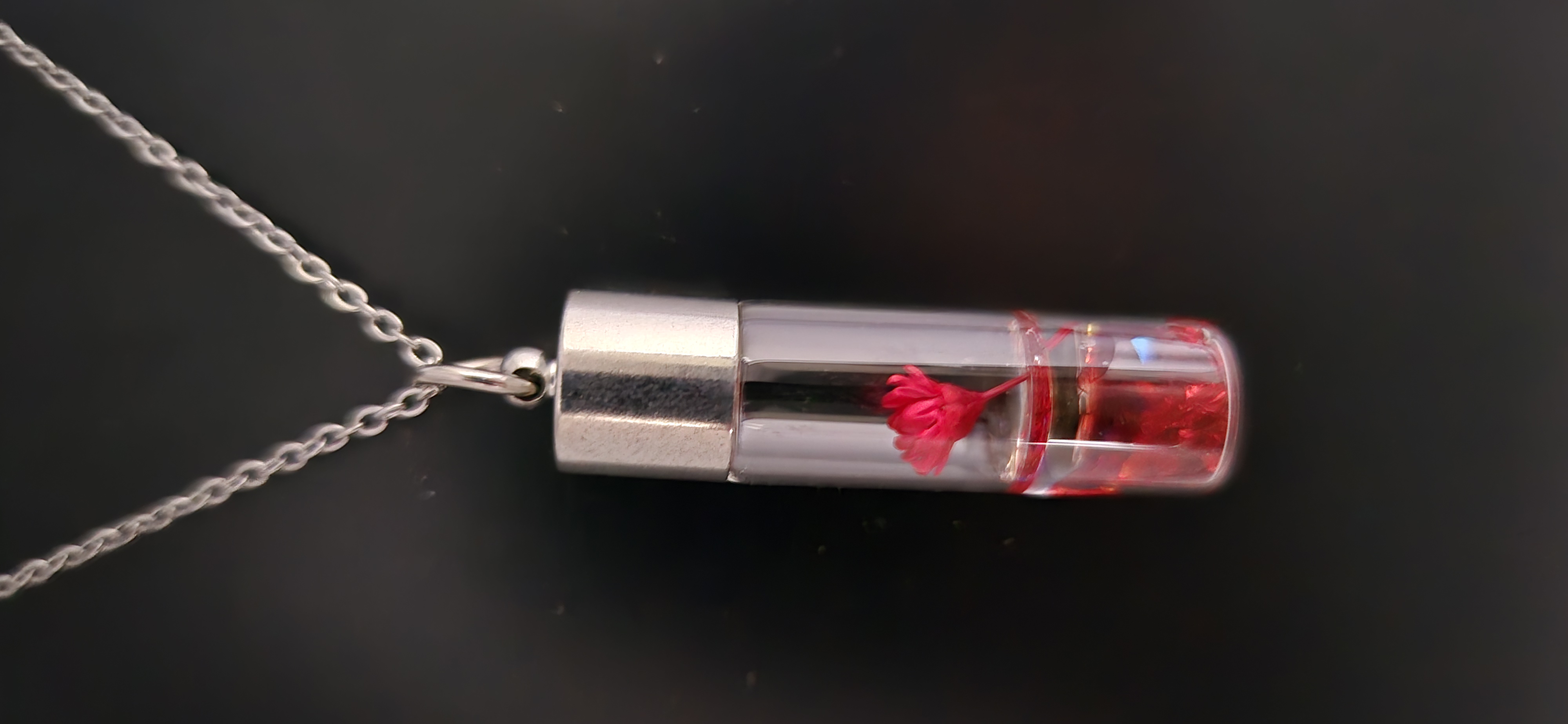 Edelstahlkette - Glas - Rote Trockenblumen