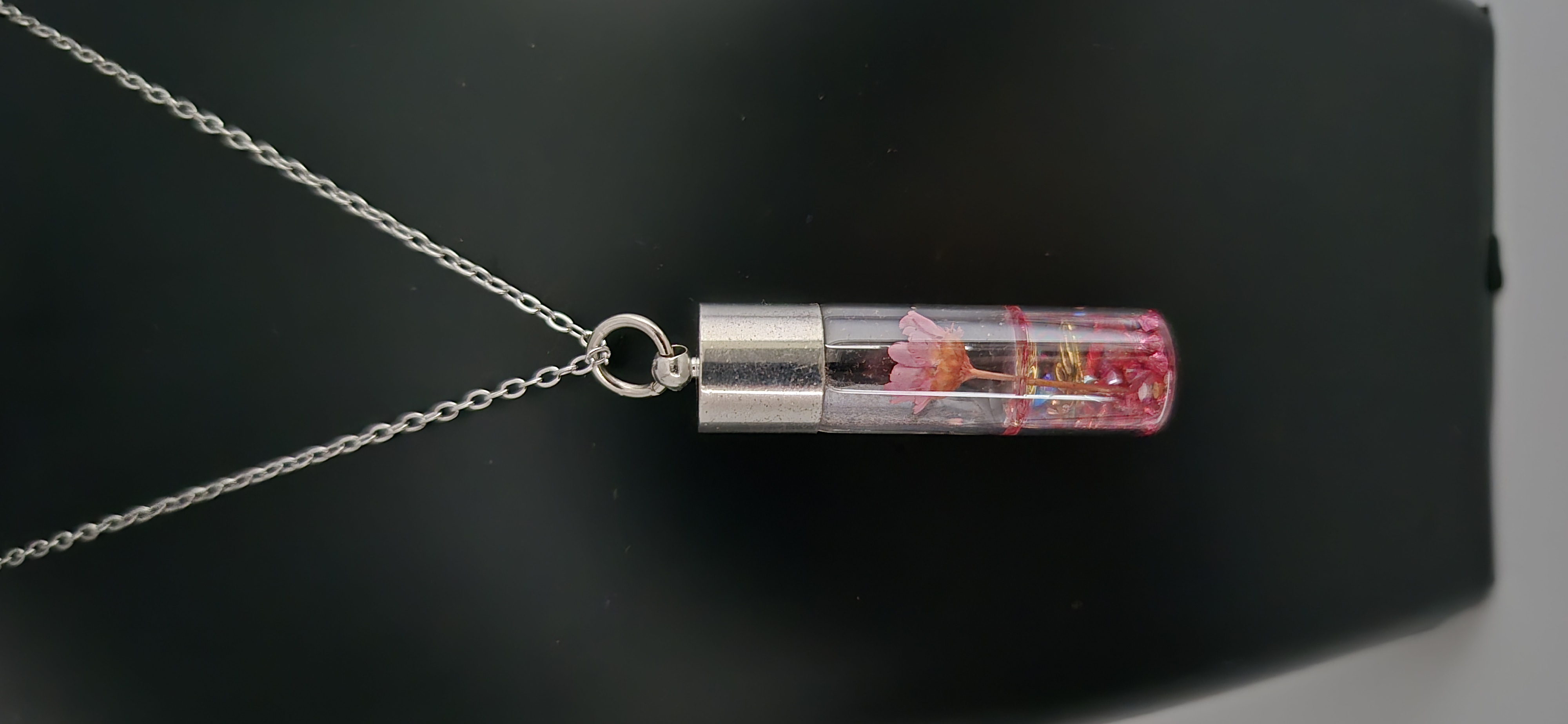 Edelstahlkette - Glas - Pinken  Trockenblumen