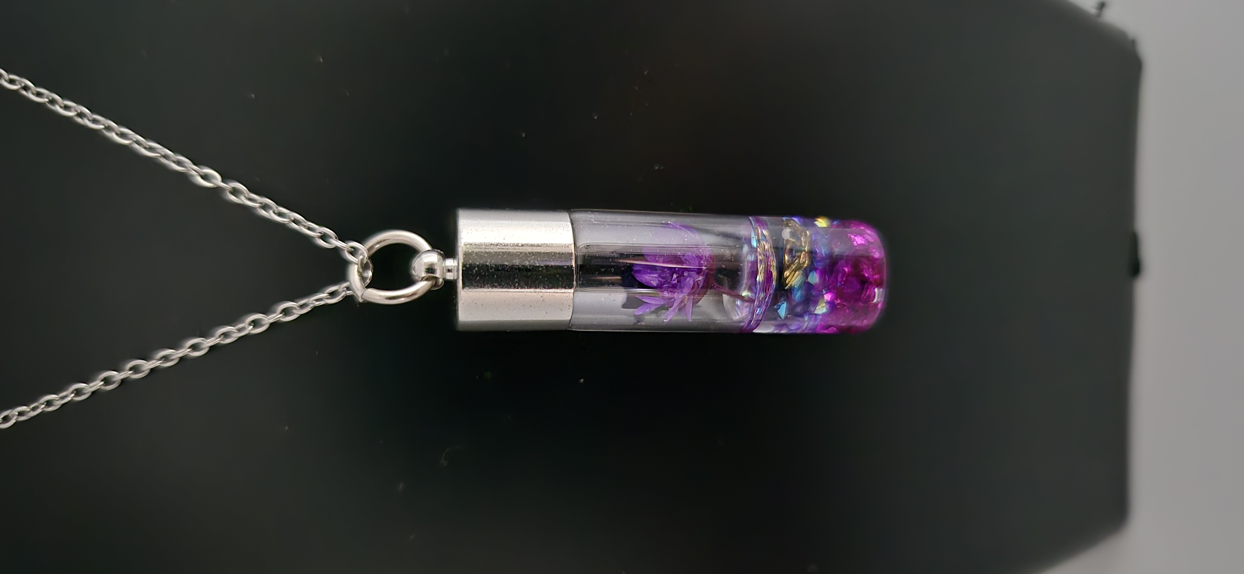 Edelstahlkette - Glas - Lila  Trockenblumen