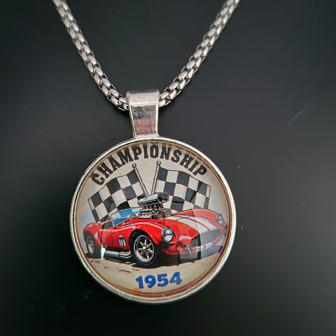 Edelstahlkette - Rennauto - Glas - Nr. 1954