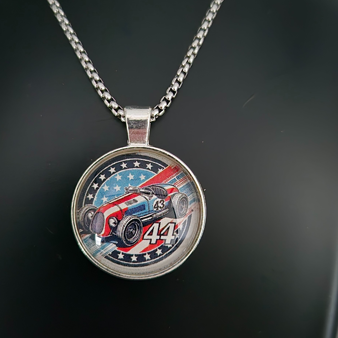 Edelstahlkette - Rennauto - Glas - Nr. 44