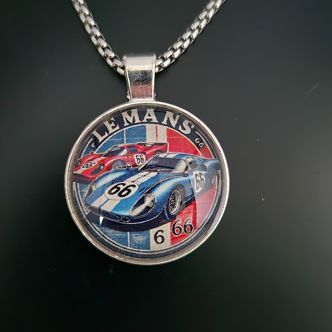 Edelstahlkette - Rennauto - Glas - Nr. 66