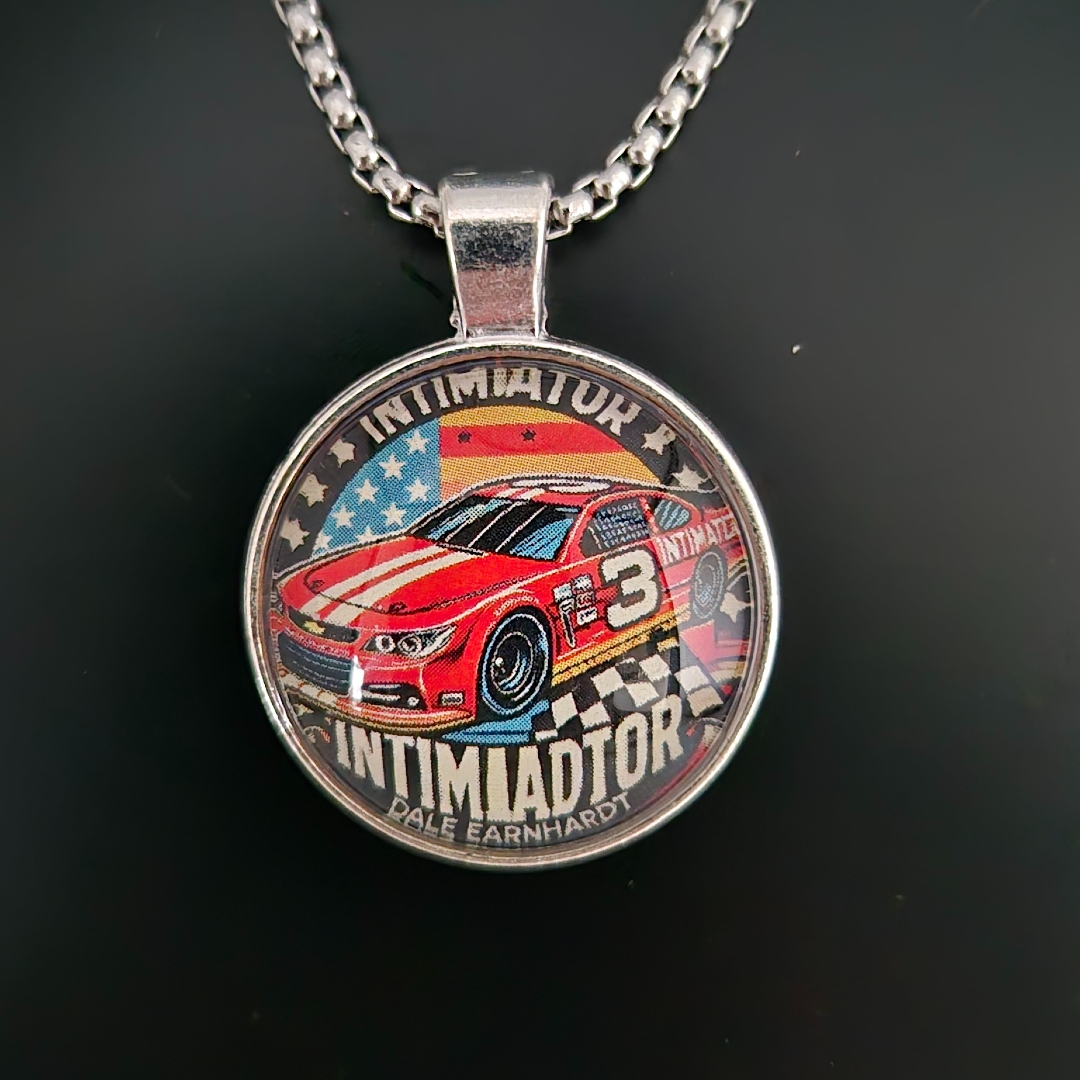 Edelstahlkette - Rennauto - Glas - Rot - Nr. 3