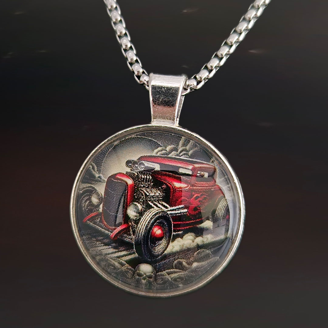 Edelstahlkette mit  Glasanhänger - Oldtimer - Rauch