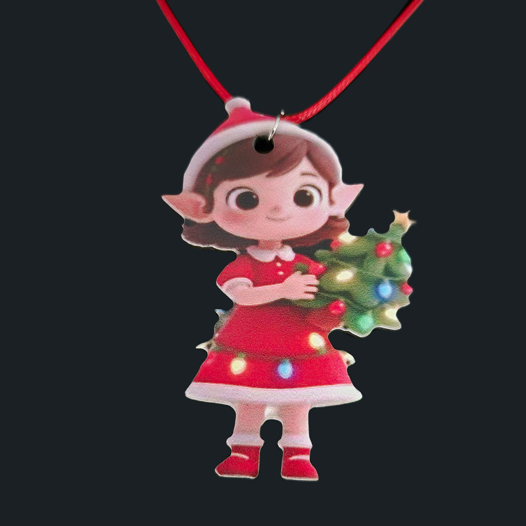 Weihnachtselfe mit Tannenbaum in der Hand - Holz