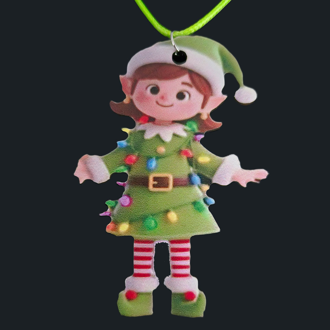 Weihnachtselfe - Grünes Kleid mit Lichterkette - Holz